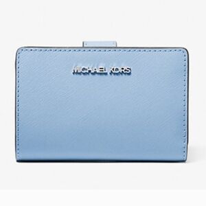 MICHAEL KORS JET SET TRAVEL MEDIUM BIFOLD COIN ZIPPER WALLET LIGHT SKY (NWT)